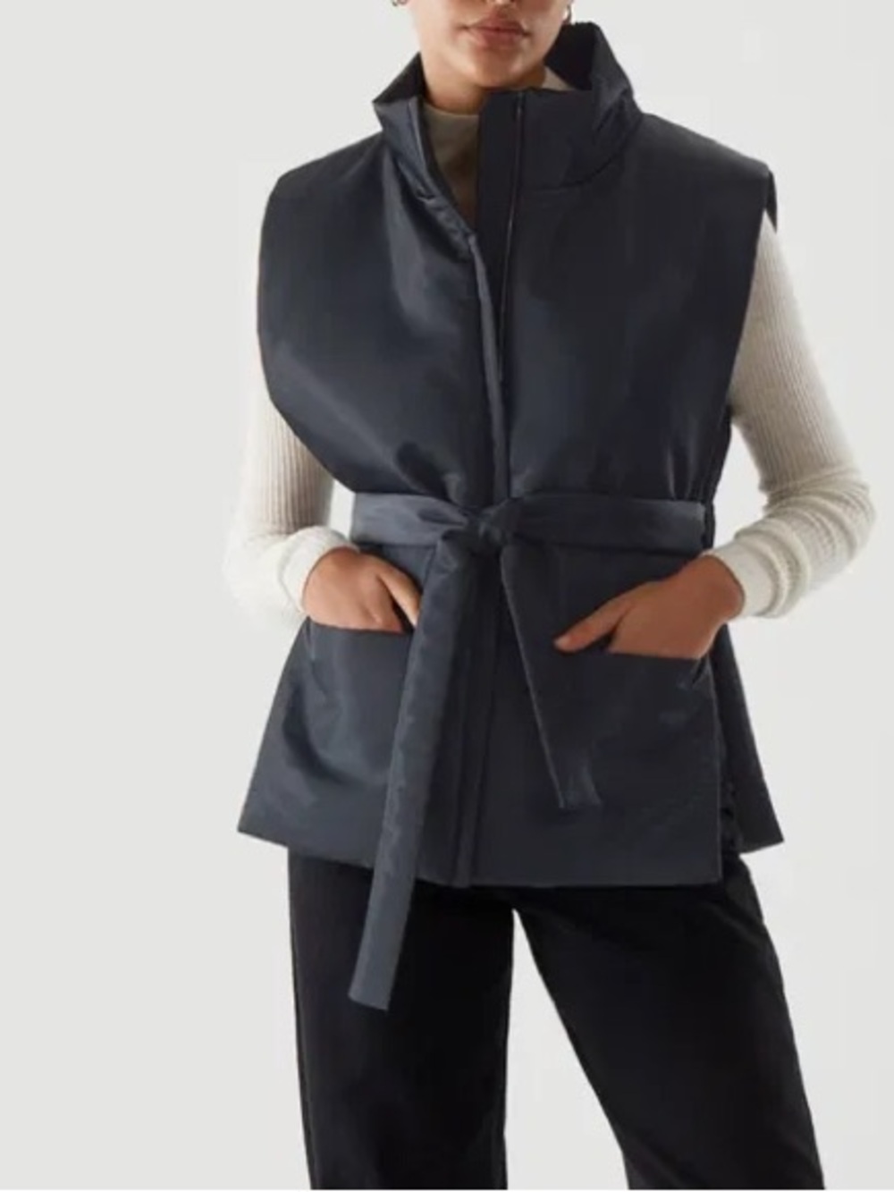 COS Forest Green Quilted Belted Vest Gilet Tie Waist